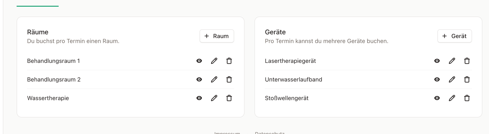 Räume und Geräte in den Kalender-Einstellungen