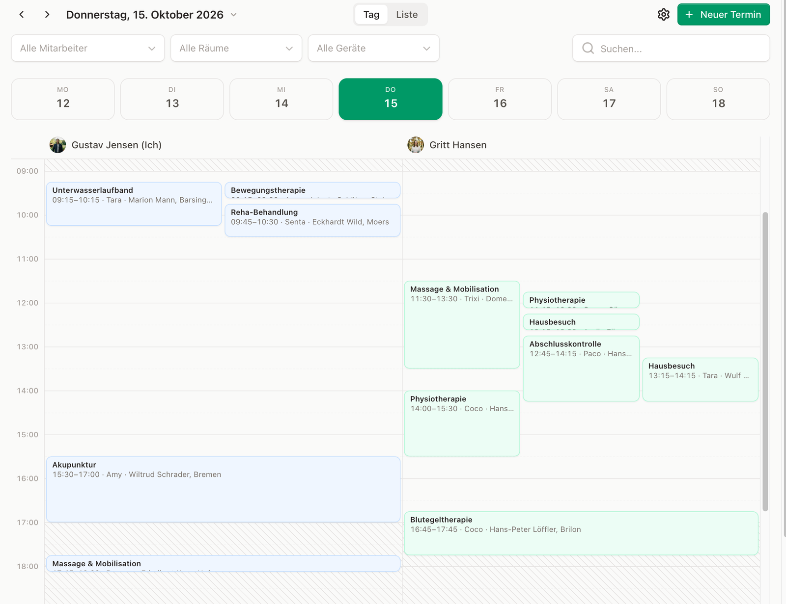 Neuer Tagesplan, Räume und Geräte, Google Kalender