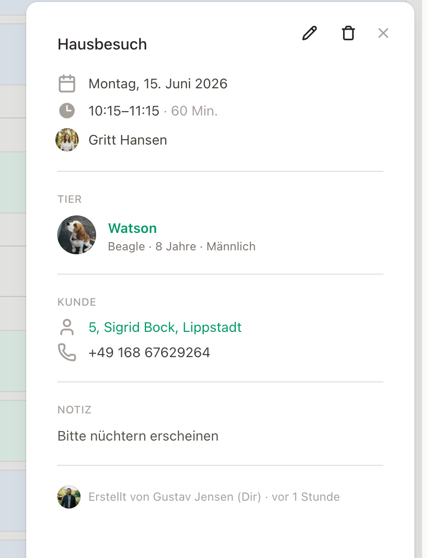 Detailansicht eines Termins