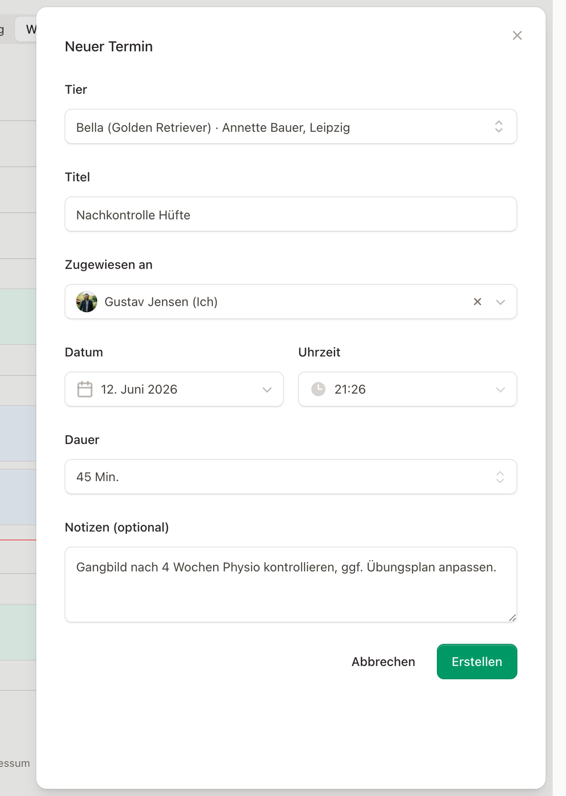 Neuer Termin anlegen
