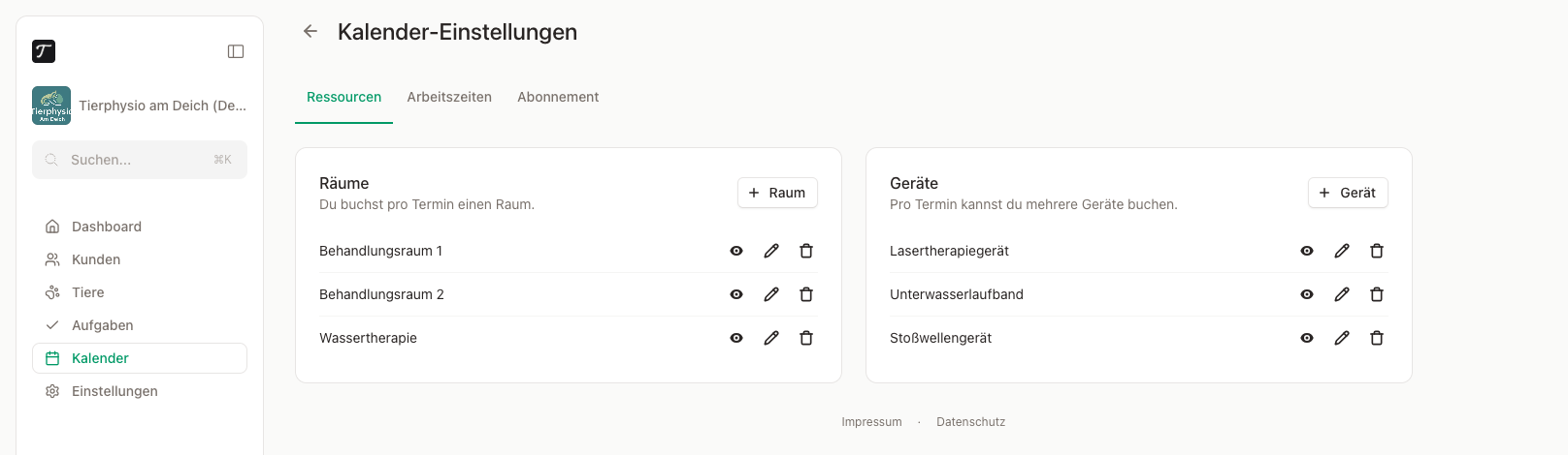 Räume und Geräte verwaltest du in den Kalender-Einstellungen.