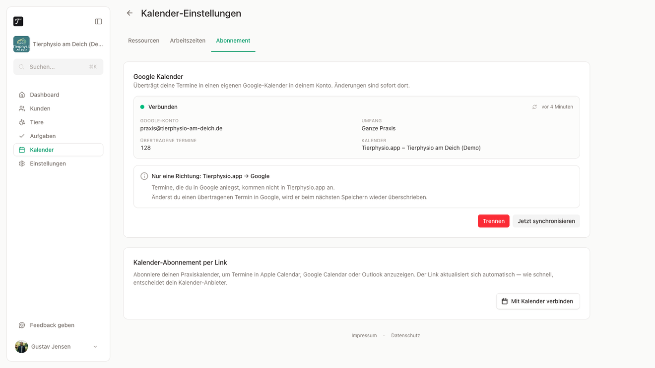 Verbundener Google-Kalender in den Kalender-Einstellungen
